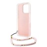 Guess для iPhone 16 Pro Max чехол PC/TPU Peony glitter + Beads Hand Strap Hard Iridescent Pink