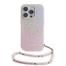 Guess для iPhone 16 Pro Max чехол PC/TPU Peony glitter + Beads Hand Strap Hard Iridescent Pink