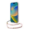 Guess для iPhone 16 Pro Max чехол PC/TPU Peony glitter + Beads Hand Strap Hard Iridescent Pink