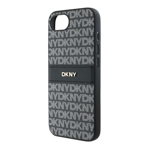 DKNY для iPhone 16e чехол PU Repeat texture Tonal stripe Metal logo Hard Black