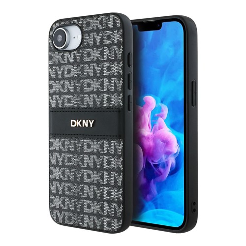 DKNY для iPhone 16e чехол PU Repeat texture Tonal stripe Metal logo Hard Black