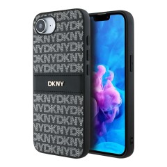 DKNY для iPhone 16e чехол PU Repeat texture Tonal stripe Metal logo Hard Black
