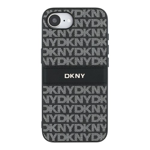 DKNY для iPhone 16e чехол PU Repeat texture Tonal stripe Metal logo Hard Black