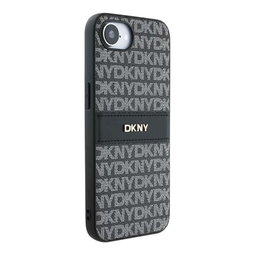 DKNY для iPhone 16e чехол PU Repeat texture Tonal stripe Metal logo Hard Black