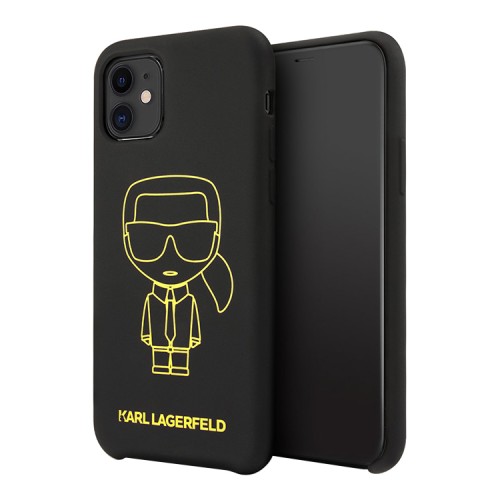 Чехол Karl Lagerfeld Liquid silicone Ikonik outlines Hard для iPhone 11, черный/желтый