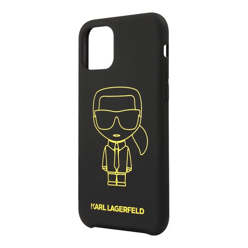 Чехол Karl Lagerfeld Liquid silicone Ikonik outlines Hard для iPhone 11, черный/желтый