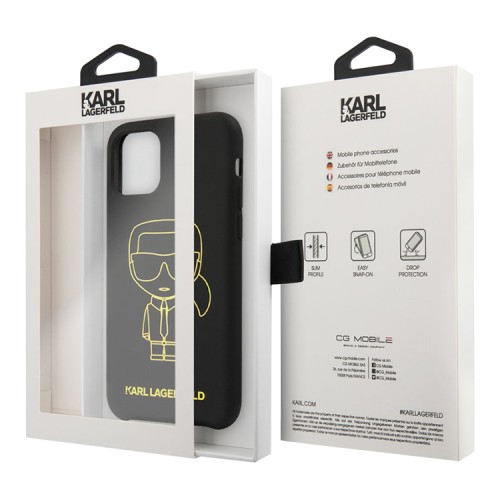 Чехол Karl Lagerfeld Liquid silicone Ikonik outlines Hard для iPhone 11, черный/желтый