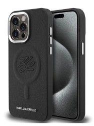 Karl Lagerfeld для iPhone 15 Pro Max чехол PU-кожа Initials & Metal logo Hard Black (MagSafe)