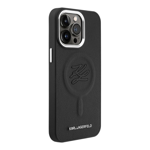 Karl Lagerfeld для iPhone 15 Pro Max чехол PU-кожа Initials & Metal logo Hard Black (MagSafe)