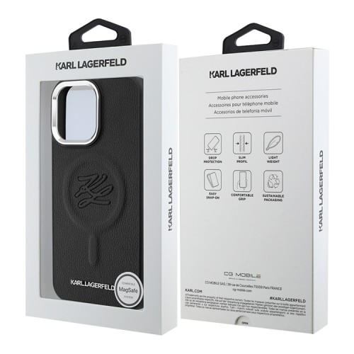 Karl Lagerfeld для iPhone 15 Pro Max чехол PU-кожа Initials & Metal logo Hard Black (MagSafe)