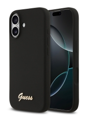 Guess для iPhone 17 чехол Liquid silicone Gold metal logo Hard Black (MagSafe)