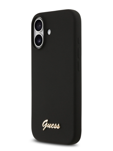 Guess для iPhone 17 чехол Liquid silicone Gold metal logo Hard Black (MagSafe)