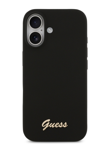 Guess для iPhone 17 чехол Liquid silicone Gold metal logo Hard Black (MagSafe)