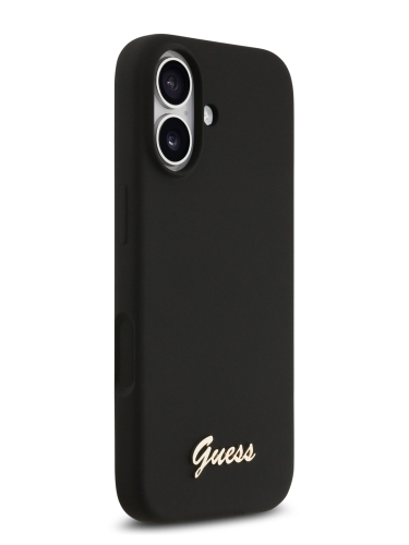 Guess для iPhone 17 чехол Liquid silicone Gold metal logo Hard Black (MagSafe)