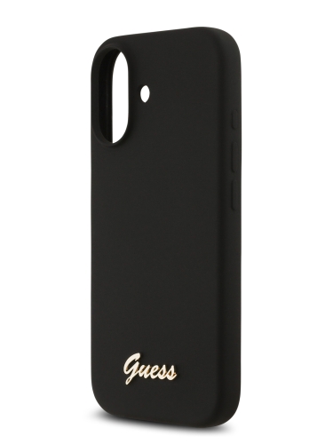 Guess для iPhone 17 чехол Liquid silicone Gold metal logo Hard Black (MagSafe)