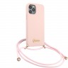 Чехол Guess Liquid Silicone Gold Metal logo +Cord для iPhone 12 | 12 Pro, розовый