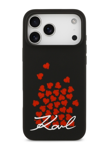 Karl Lagerfeld для iPhone 17 Pro чехол Liquid Silicone Hearts Hard Black (MagSafe)