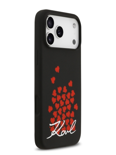 Karl Lagerfeld для iPhone 17 Pro чехол Liquid Silicone Hearts Hard Black (MagSafe)