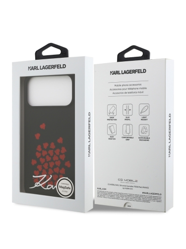 Karl Lagerfeld для iPhone 17 Pro чехол Liquid Silicone Hearts Hard Black (MagSafe)