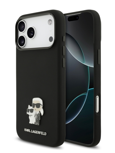 Karl Lagerfeld для iPhone 17 Pro Max чехол Liquid silicone NFT Karl & Choupette Metal pin & Camera Hard Black
