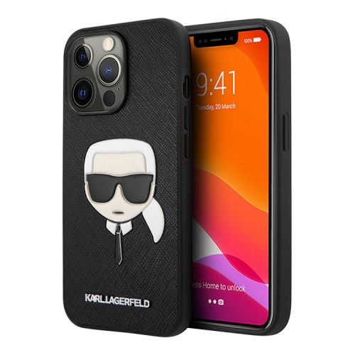 Чехол Lagerfeld PU Saffiano Karl's Head Hard для iPhone 13 Pro, черный