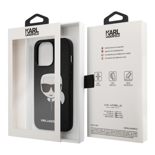 Чехол Lagerfeld PU Saffiano Karl's Head Hard для iPhone 13 Pro, черный