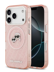 Karl Lagerfeld для iPhone 17 Pro чехол IML NFT Karl&amp;Choup Head on logo Metal Cam Hard Pink (MagSafe)