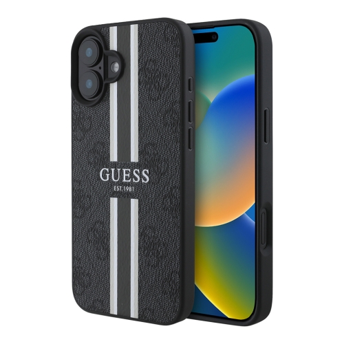 Guess для iPhone 16 чехол PU 4G Stripes Hard Black (MagSafe)