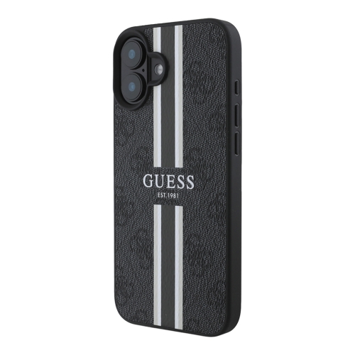 Guess для iPhone 16 чехол PU 4G Stripes Hard Black (MagSafe)