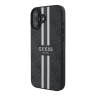 Guess для iPhone 16 чехол PU 4G Stripes Hard Black (MagSafe)