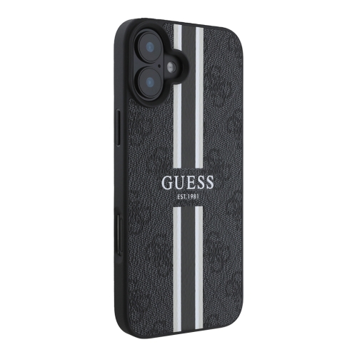 Guess для iPhone 16 чехол PU 4G Stripes Hard Black (MagSafe)