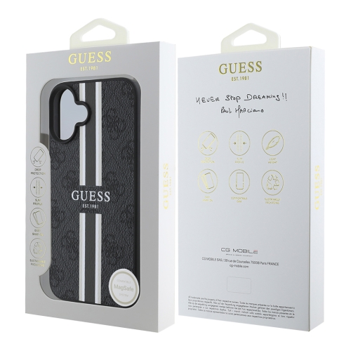 Guess для iPhone 16 чехол PU 4G Stripes Hard Black (MagSafe)