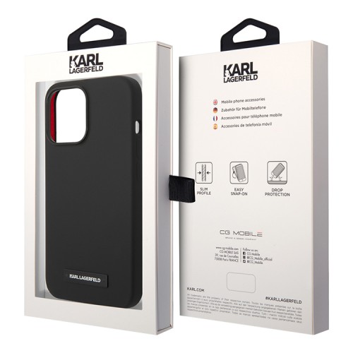 Чехол Lagerfeld Liquid silicone Plaque logo Hard для iPhone 14 Pro, черный (MagSafe)