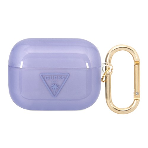 Чехол Guess Translucent Palm Tree с карабином для Airpods Pro, фиолетовый