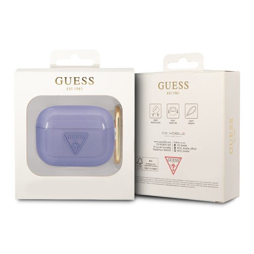 Чехол Guess Translucent Palm Tree с карабином для Airpods Pro, фиолетовый