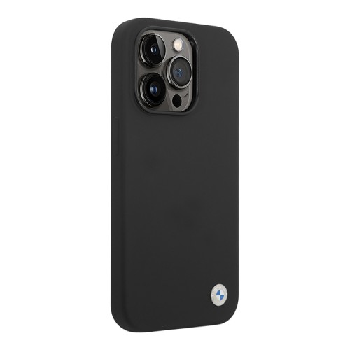 Чехол BMW Liquid Silicone Metal logo Hard для iPhone 14 Pro Max, черный (MagSafe)