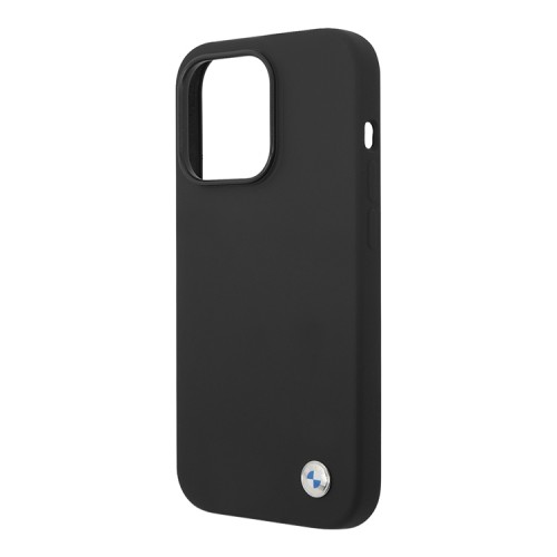 Чехол BMW Liquid Silicone Metal logo Hard для iPhone 14 Pro Max, черный (MagSafe)