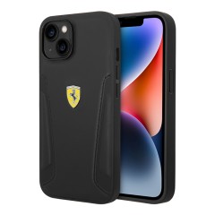 Кожаный чехол Ferrari Leather Stamped sides Hard для iPhone 14, черный (Magsafe)