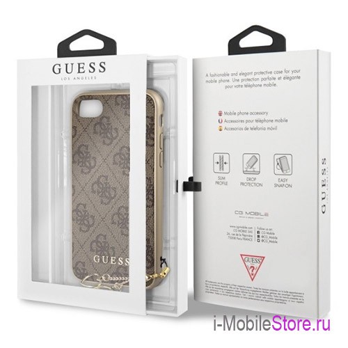 Чехол Guess 4G Charms Hard для iPhone 7/8/SE 2020, коричневый