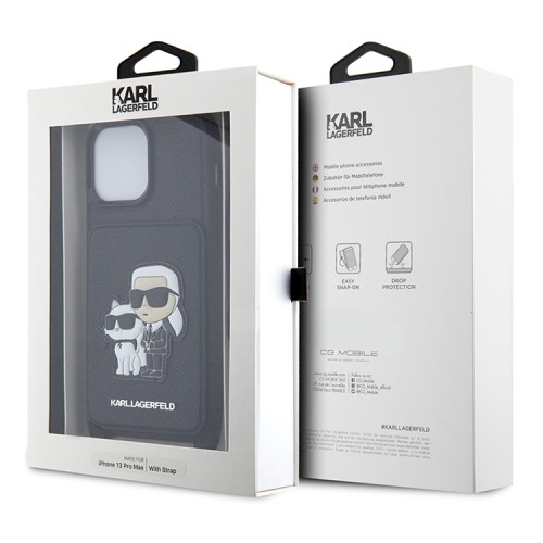 Чехол Lagerfeld Crossbody cardslot PU Saffiano NFT Karl&Choupette Hard для iPhone 13 Pro Max, черный