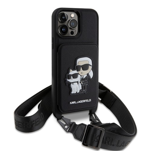 Чехол Lagerfeld Crossbody cardslot PU Saffiano NFT Karl&Choupette Hard для iPhone 13 Pro Max, черный