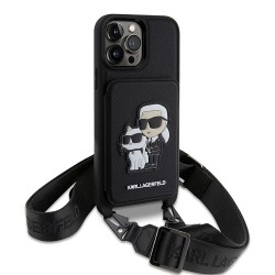 Чехол Lagerfeld Crossbody cardslot PU Saffiano NFT Karl&Choupette Hard для iPhone 13 Pro Max, черный