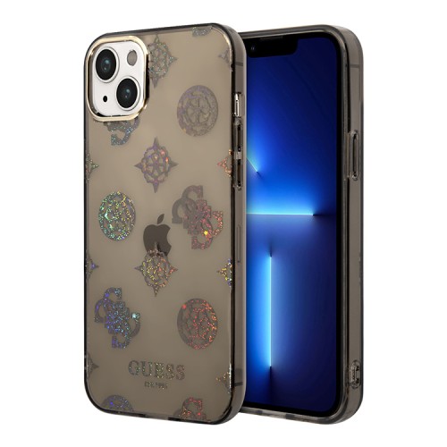 Чехол Guess Peony glitter Electroplated camera Hard для iPhone 14, черный