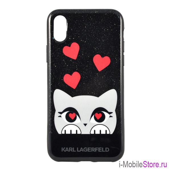 Чехол Karl Lagerfeld Choupette Valentine Hard Glitter для iPhone X/XS, черный