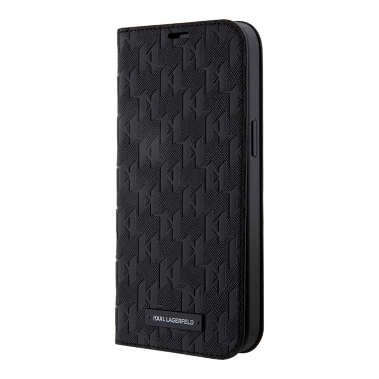 Karl Lagerfeld для iPhone 15 Pro Max чехол PU Saffiano Monogram Metal logo Booktype Black