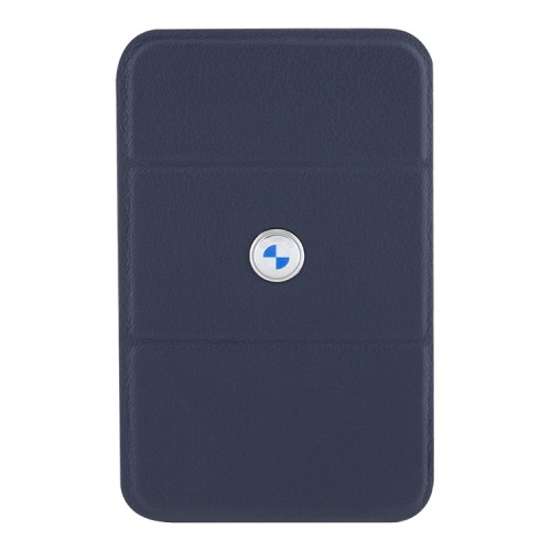 BMW магнитный бумажник-подставка Wallet MagSafe Cardslot Stand Signature Leather with metal logo Navy
