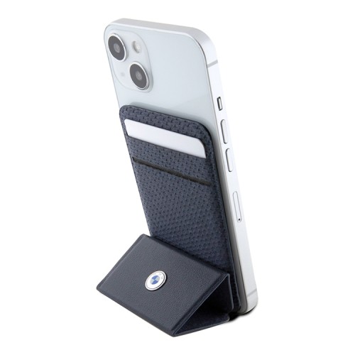 BMW магнитный бумажник-подставка Wallet MagSafe Cardslot Stand Signature Leather with metal logo Navy