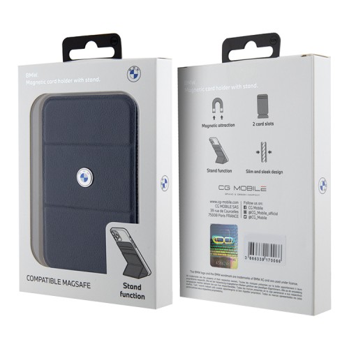 BMW магнитный бумажник-подставка Wallet MagSafe Cardslot Stand Signature Leather with metal logo Navy