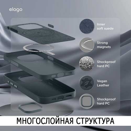 Elago для iPhone 15 Pro чехол PU Leather Jean Indigo (MagSafe)