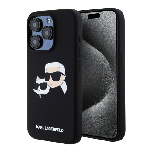 Karl Lagerfeld для iPhone 15 Pro Max чехол Liquid Silicone NFT Karl & Choupette Head Hard Black (MagSafe)